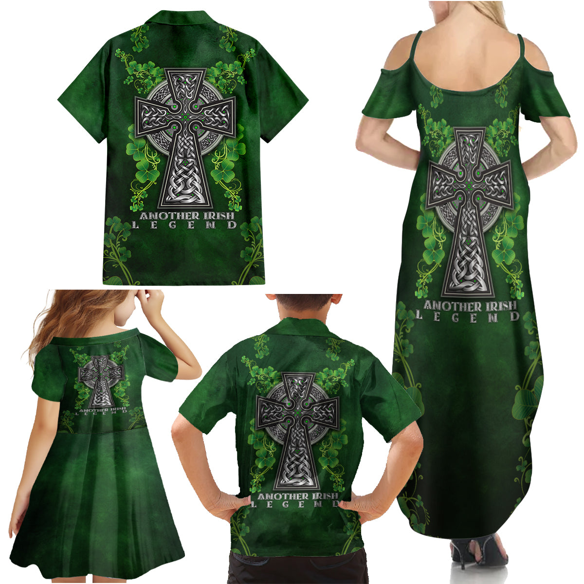 Irish Cross Mix With Shamrock Floral Family Matching Summer Maxi Dress and Hawaiian Shirt - Wonder Print Shop