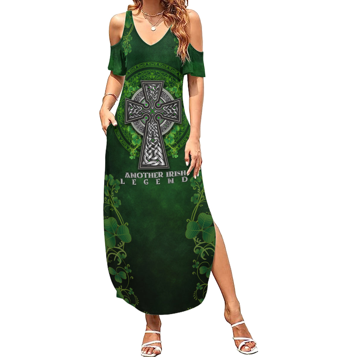 Irish Cross Mix With Shamrock Floral Family Matching Summer Maxi Dress and Hawaiian Shirt - Wonder Print Shop