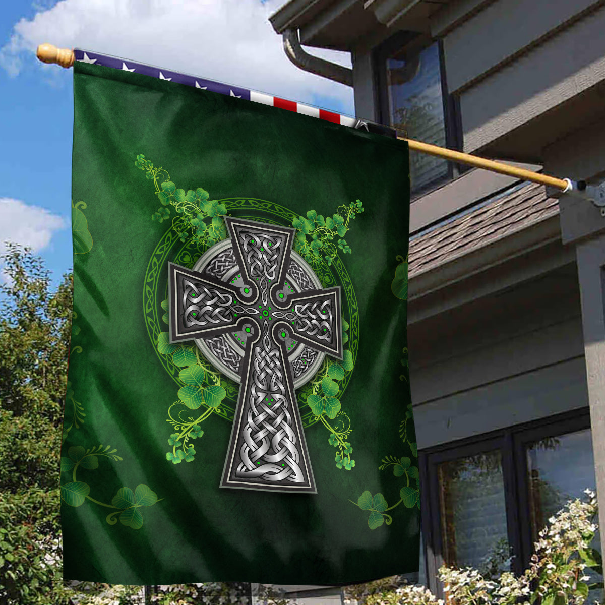 Irish Cross Mix With Shamrock Floral Garden Flag - Wonder Print Shop