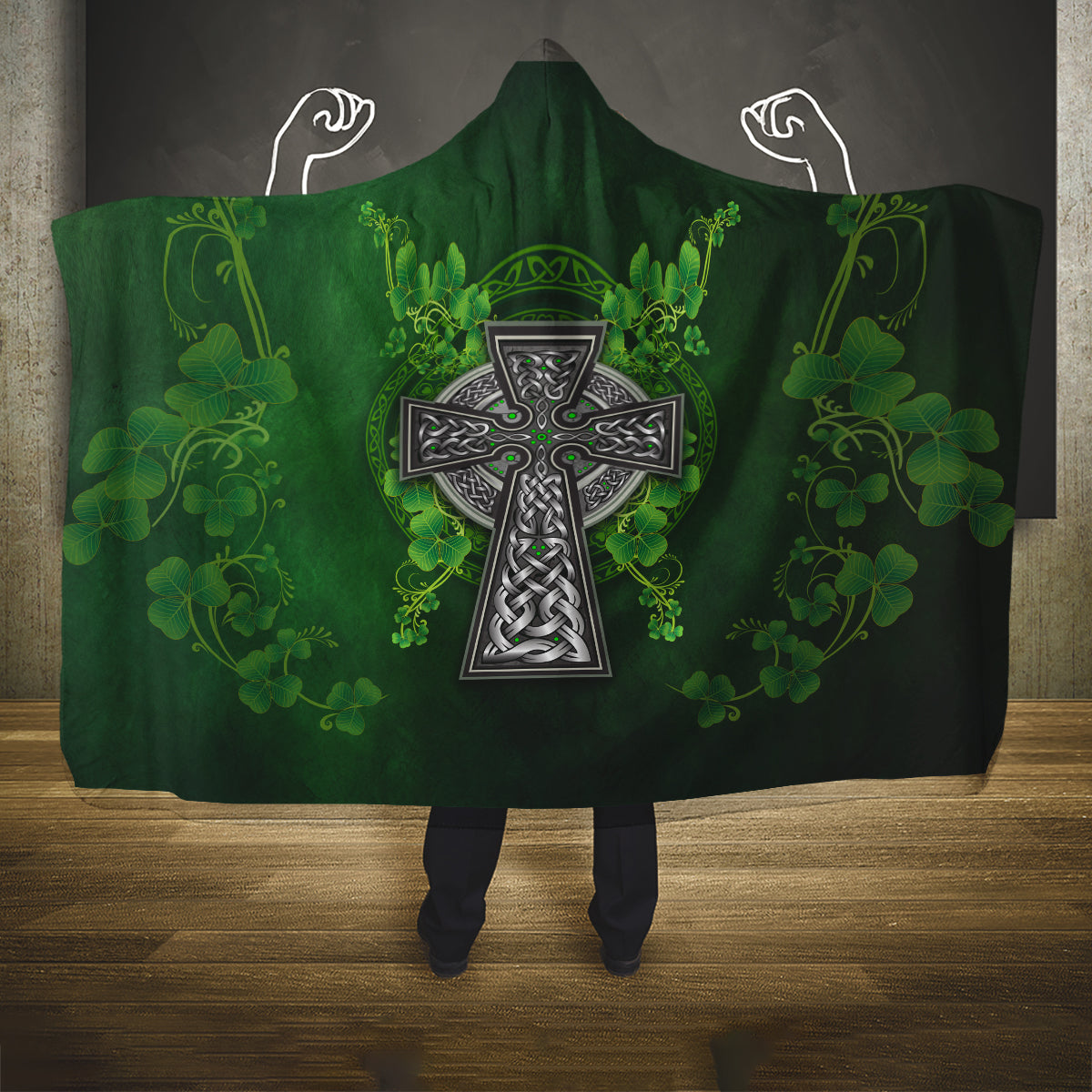 Irish Cross Mix With Shamrock Floral Hooded Blanket
