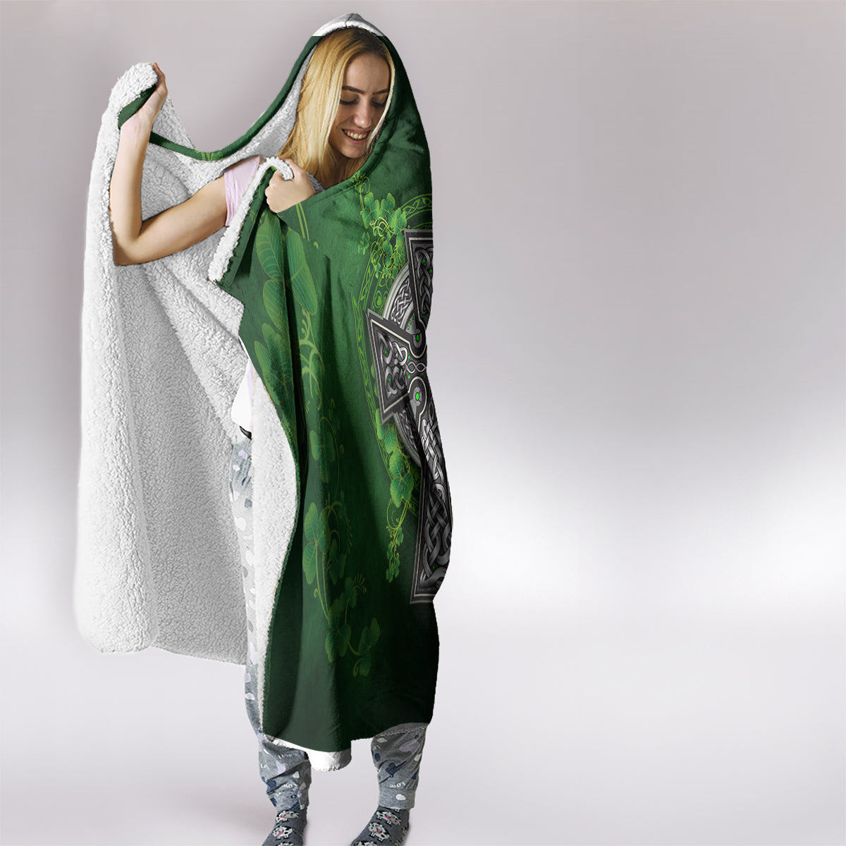 Irish Cross Mix With Shamrock Floral Hooded Blanket
