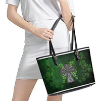 Irish Cross Mix With Shamrock Floral Leather Tote Bag - Wonder Print Shop