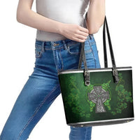 Irish Cross Mix With Shamrock Floral Leather Tote Bag - Wonder Print Shop