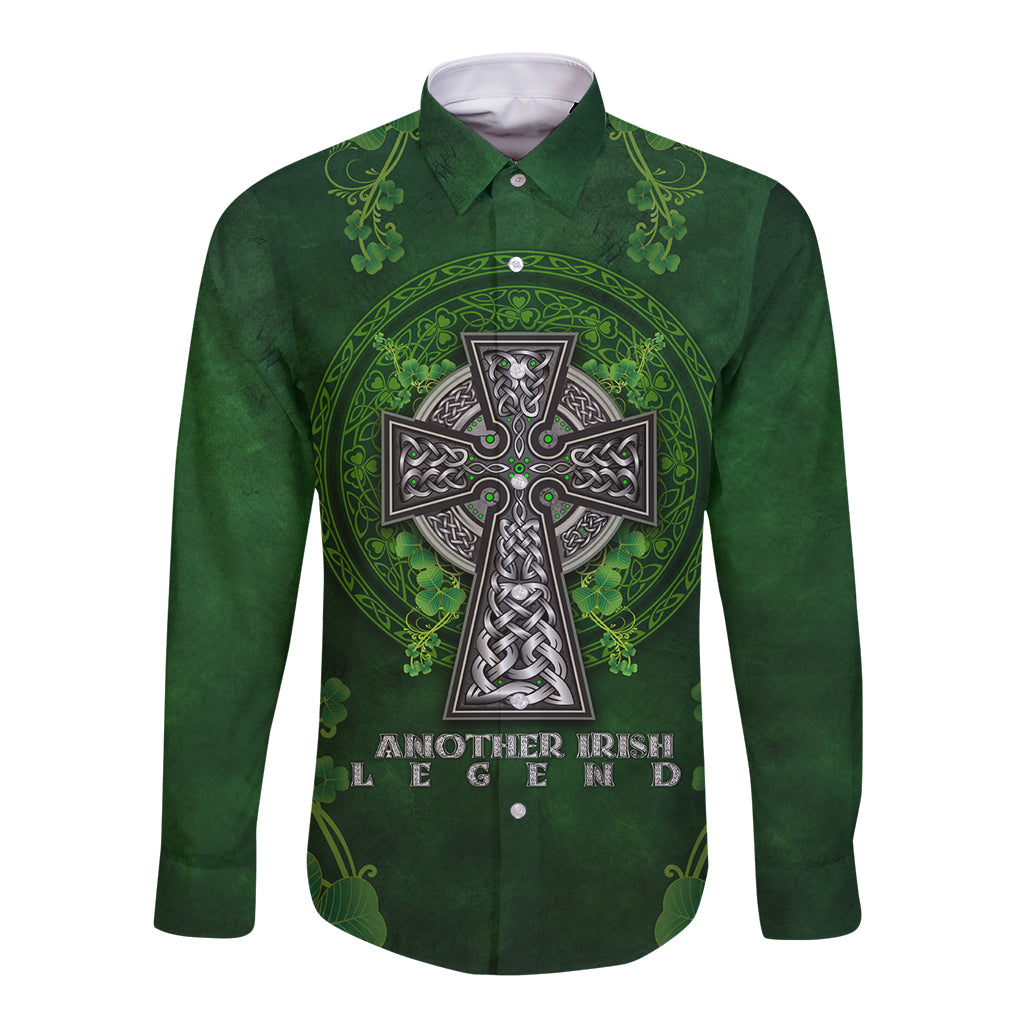 Irish Cross Mix With Shamrock Floral Long Sleeve Button Shirt - Wonder Print Shop