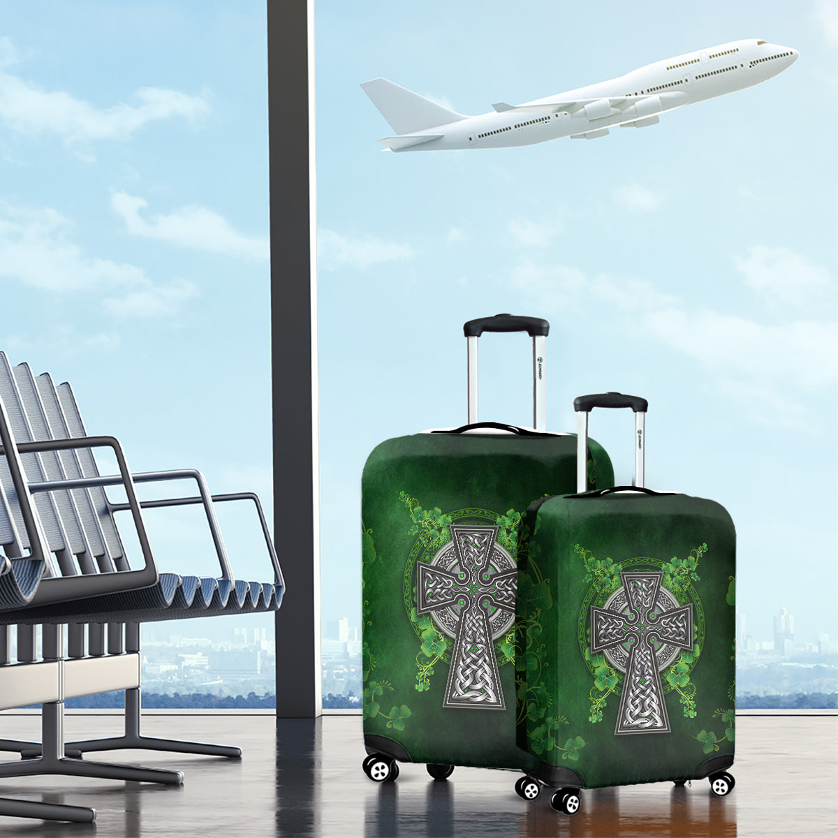 Irish Cross Mix With Shamrock Floral Luggage Cover - Wonder Print Shop