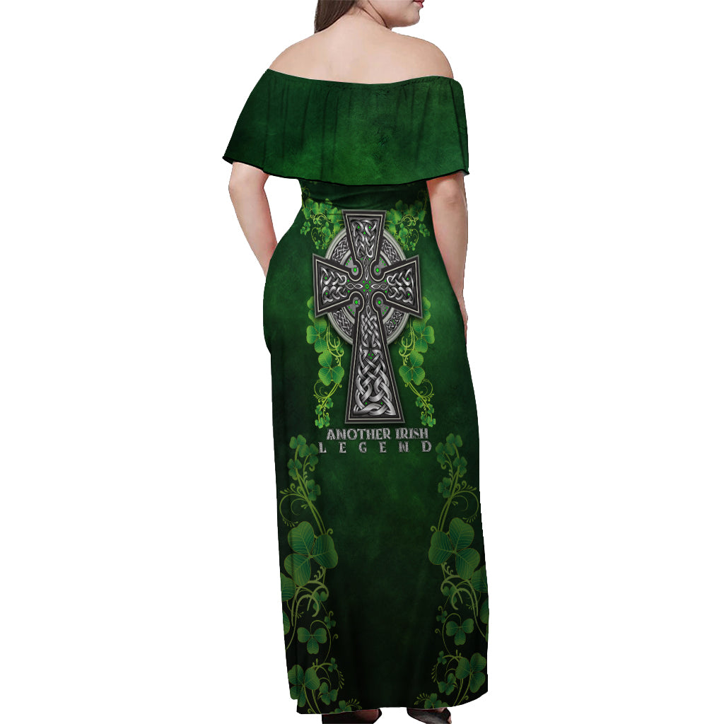 Irish Cross Mix With Shamrock Floral Off Shoulder Maxi Dress - Wonder Print Shop