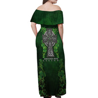 Irish Cross Mix With Shamrock Floral Off Shoulder Maxi Dress - Wonder Print Shop