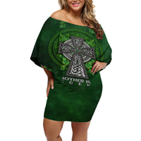 Irish Cross Mix With Shamrock Floral Off Shoulder Short Dress - Wonder Print Shop