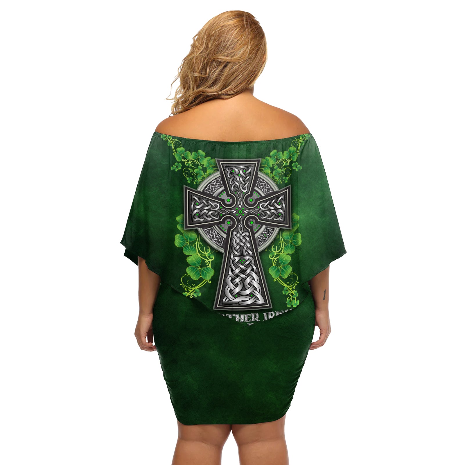 Irish Cross Mix With Shamrock Floral Off Shoulder Short Dress - Wonder Print Shop