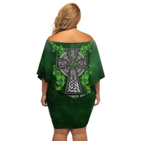 Irish Cross Mix With Shamrock Floral Off Shoulder Short Dress - Wonder Print Shop