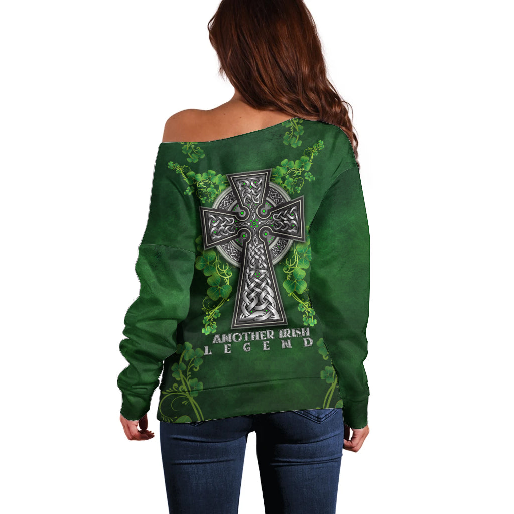 Irish Cross Mix With Shamrock Floral Off Shoulder Sweater - Wonder Print Shop