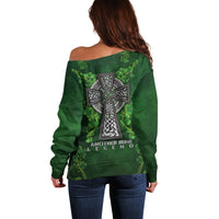 Irish Cross Mix With Shamrock Floral Off Shoulder Sweater - Wonder Print Shop