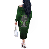 Irish Cross Mix With Shamrock Floral Off The Shoulder Long Sleeve Dress - Wonder Print Shop