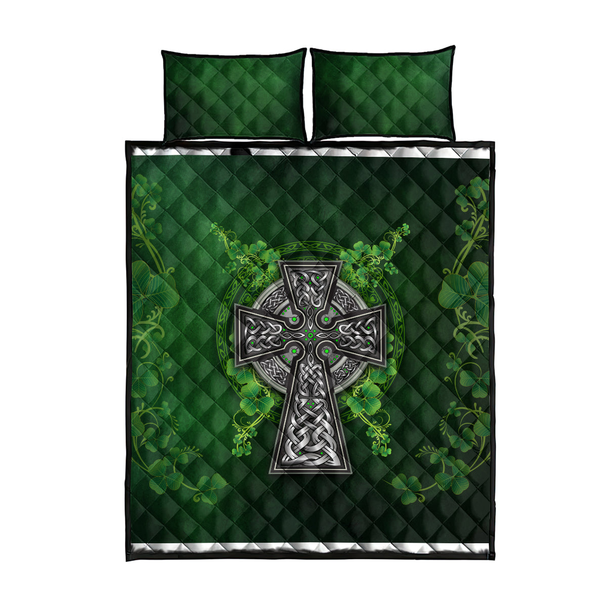 Irish Cross Mix With Shamrock Floral Quilt Bed Set - Wonder Print Shop