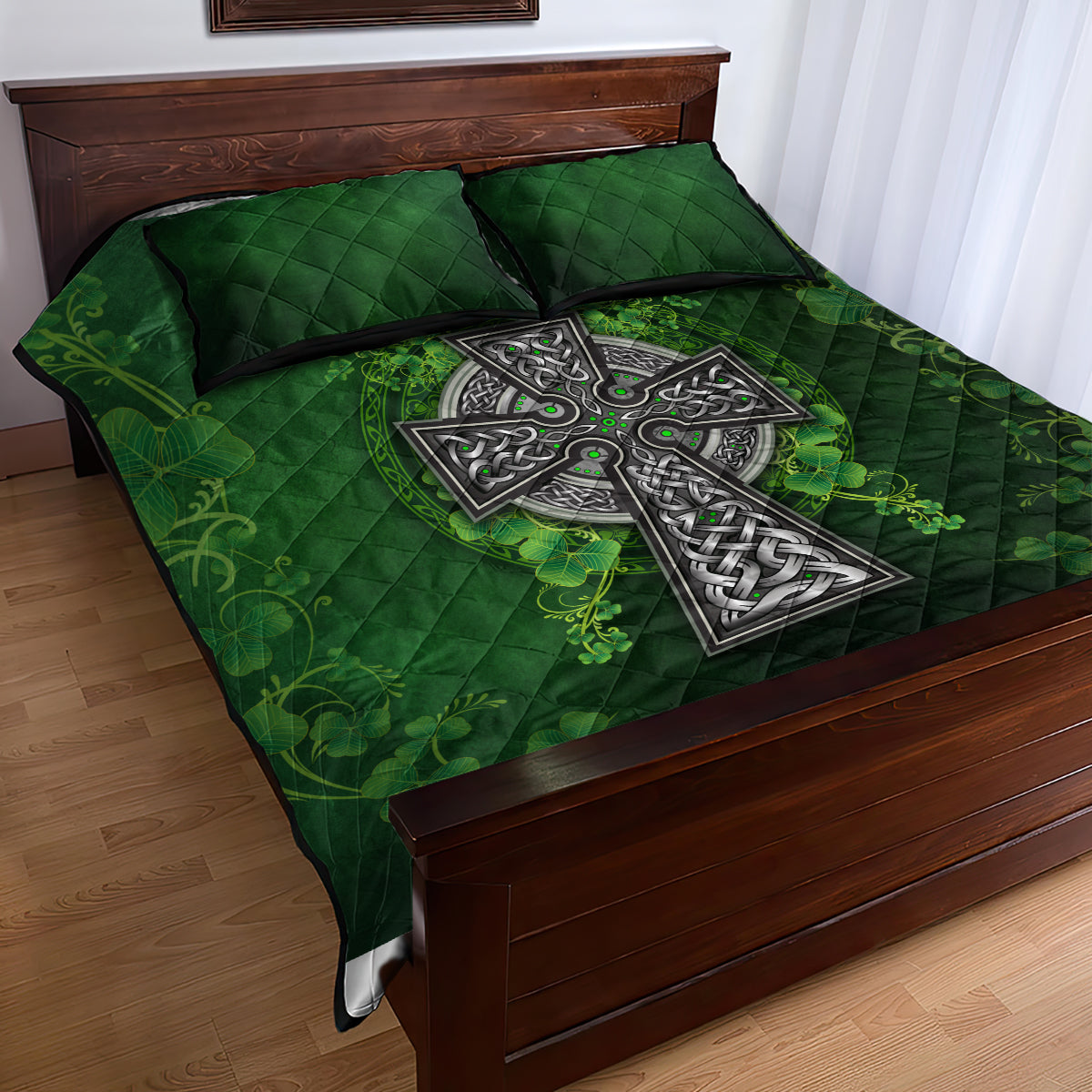 Irish Cross Mix With Shamrock Floral Quilt Bed Set - Wonder Print Shop