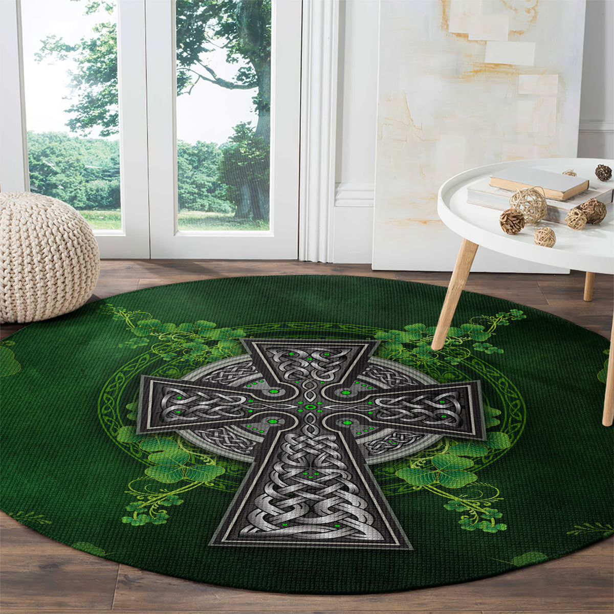 Irish Cross Mix With Shamrock Floral Round Carpet