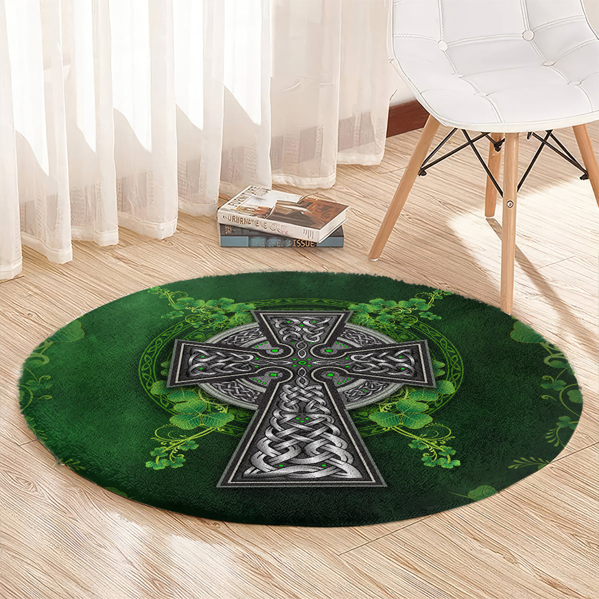 Irish Cross Mix With Shamrock Floral Round Carpet