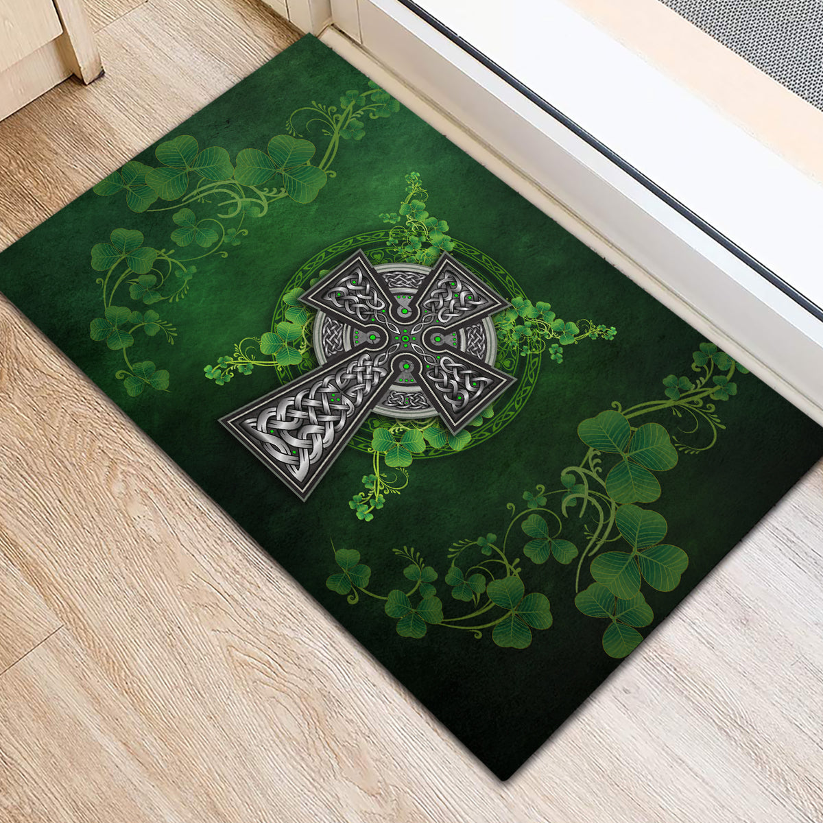 Irish Cross Mix With Shamrock Floral Rubber Doormat - Wonder Print Shop