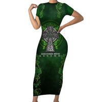 Irish Cross Mix With Shamrock Floral Short Sleeve Bodycon Dress - Wonder Print Shop