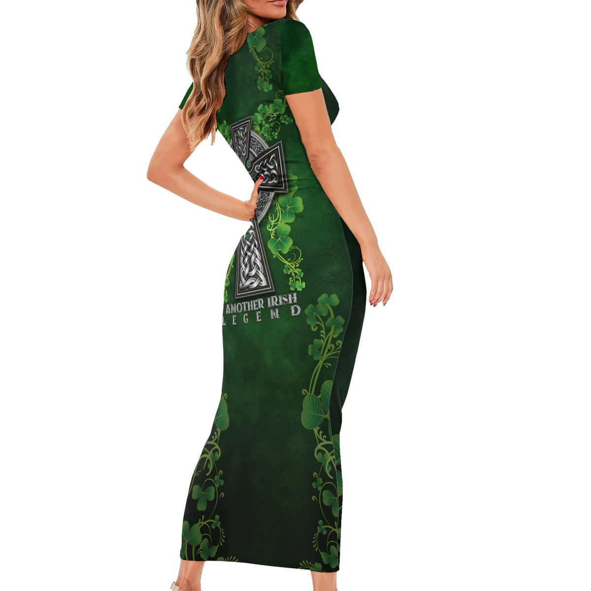 Irish Cross Mix With Shamrock Floral Short Sleeve Bodycon Dress - Wonder Print Shop