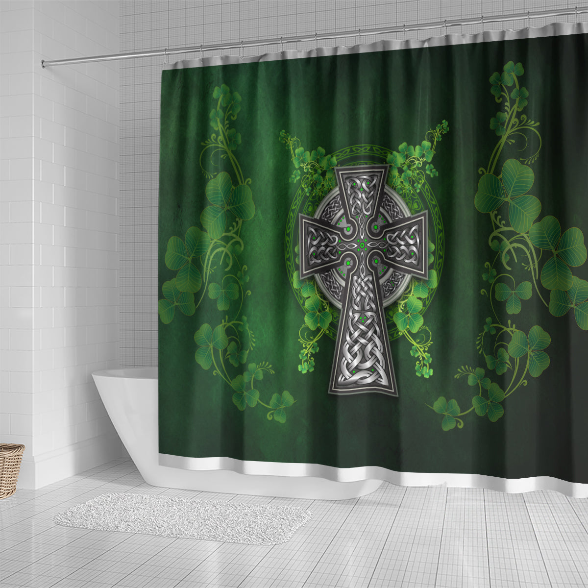 Irish Cross Mix With Shamrock Floral Shower Curtain