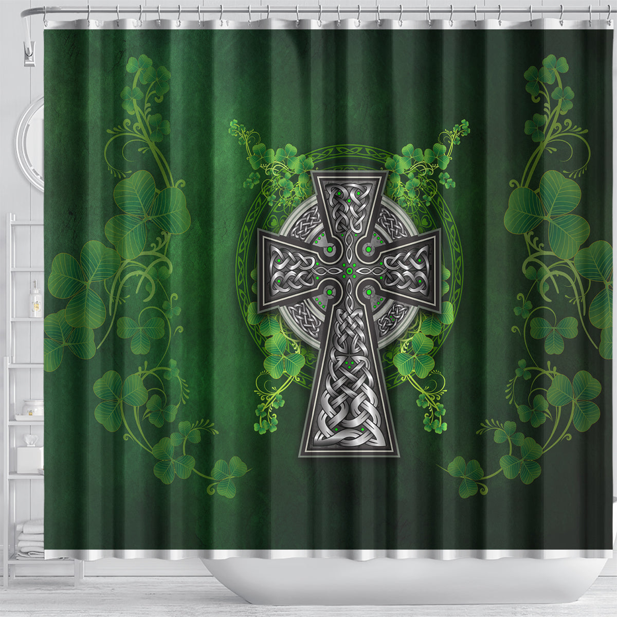 Irish Cross Mix With Shamrock Floral Shower Curtain