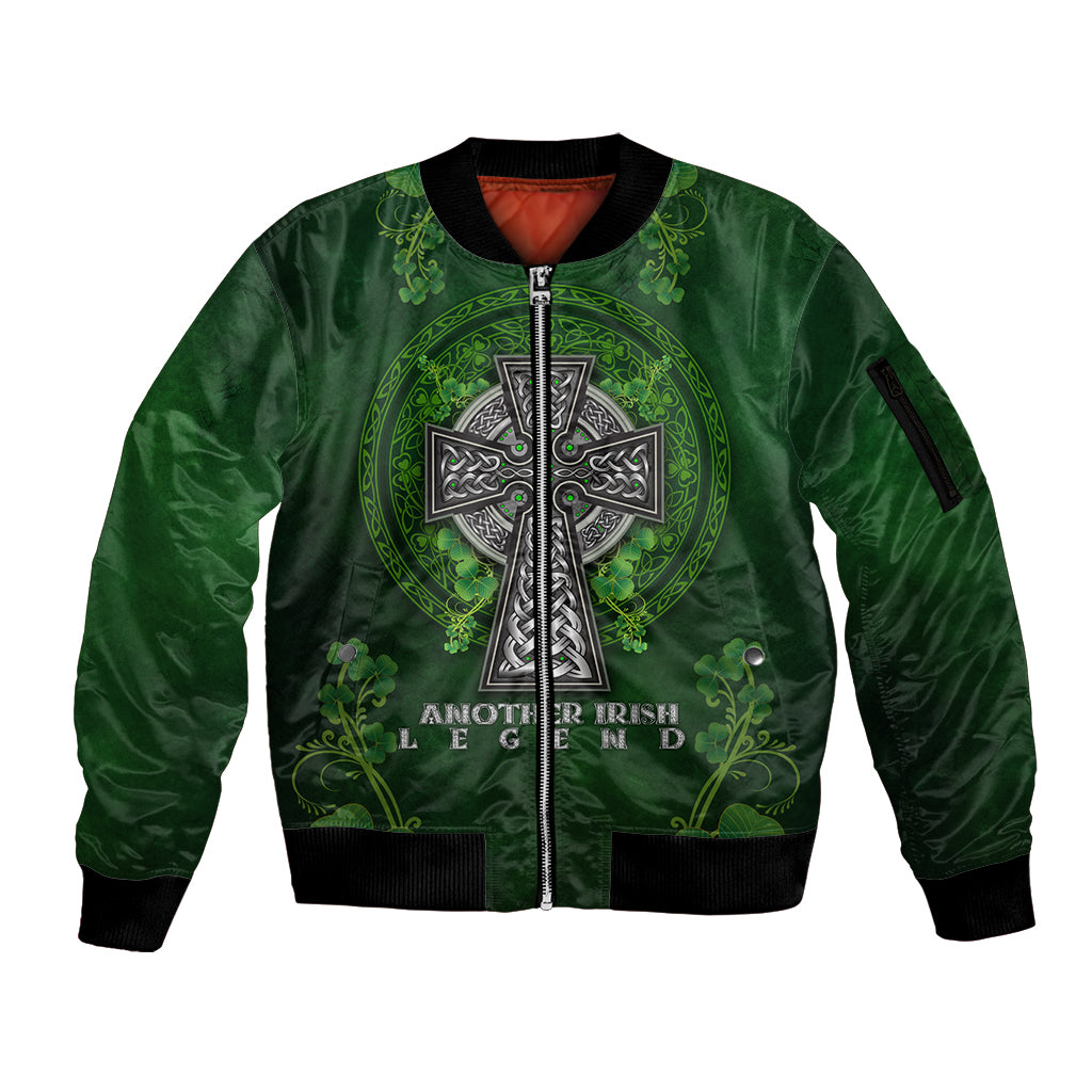 Irish Cross Mix With Shamrock Floral Sleeve Zip Bomber Jacket - Wonder Print Shop