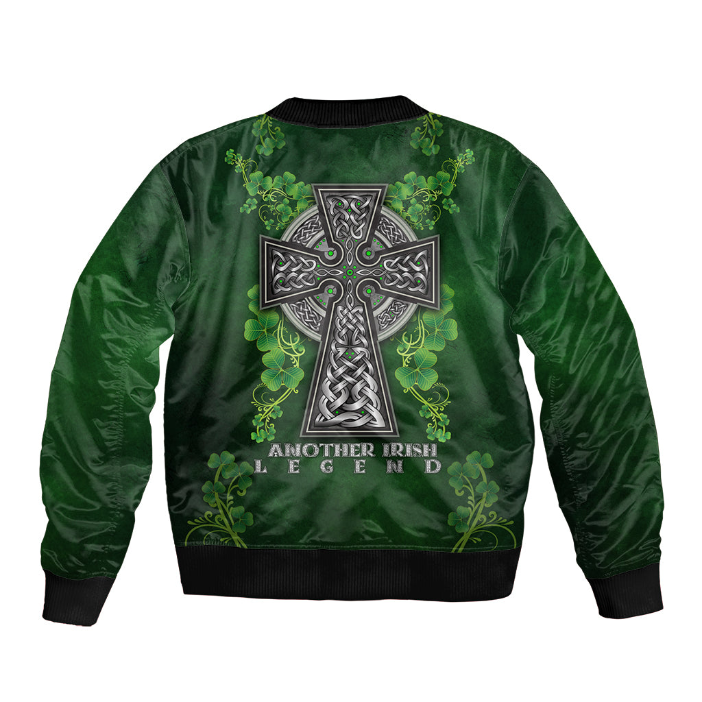 Irish Cross Mix With Shamrock Floral Sleeve Zip Bomber Jacket - Wonder Print Shop