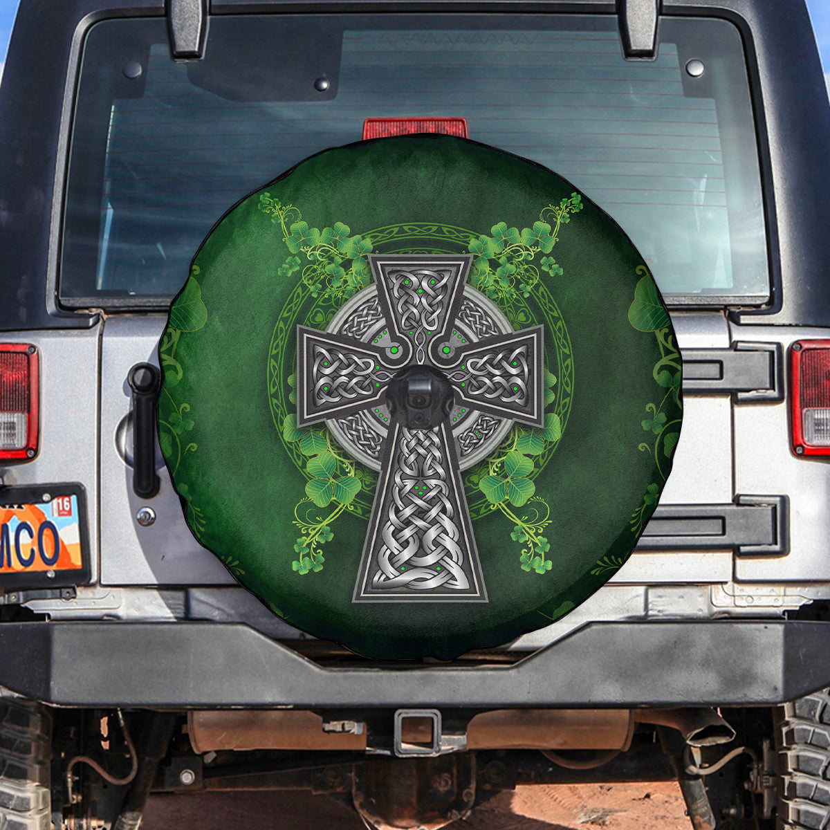 Irish Cross Mix With Shamrock Floral Spare Tire Cover - Wonder Print Shop