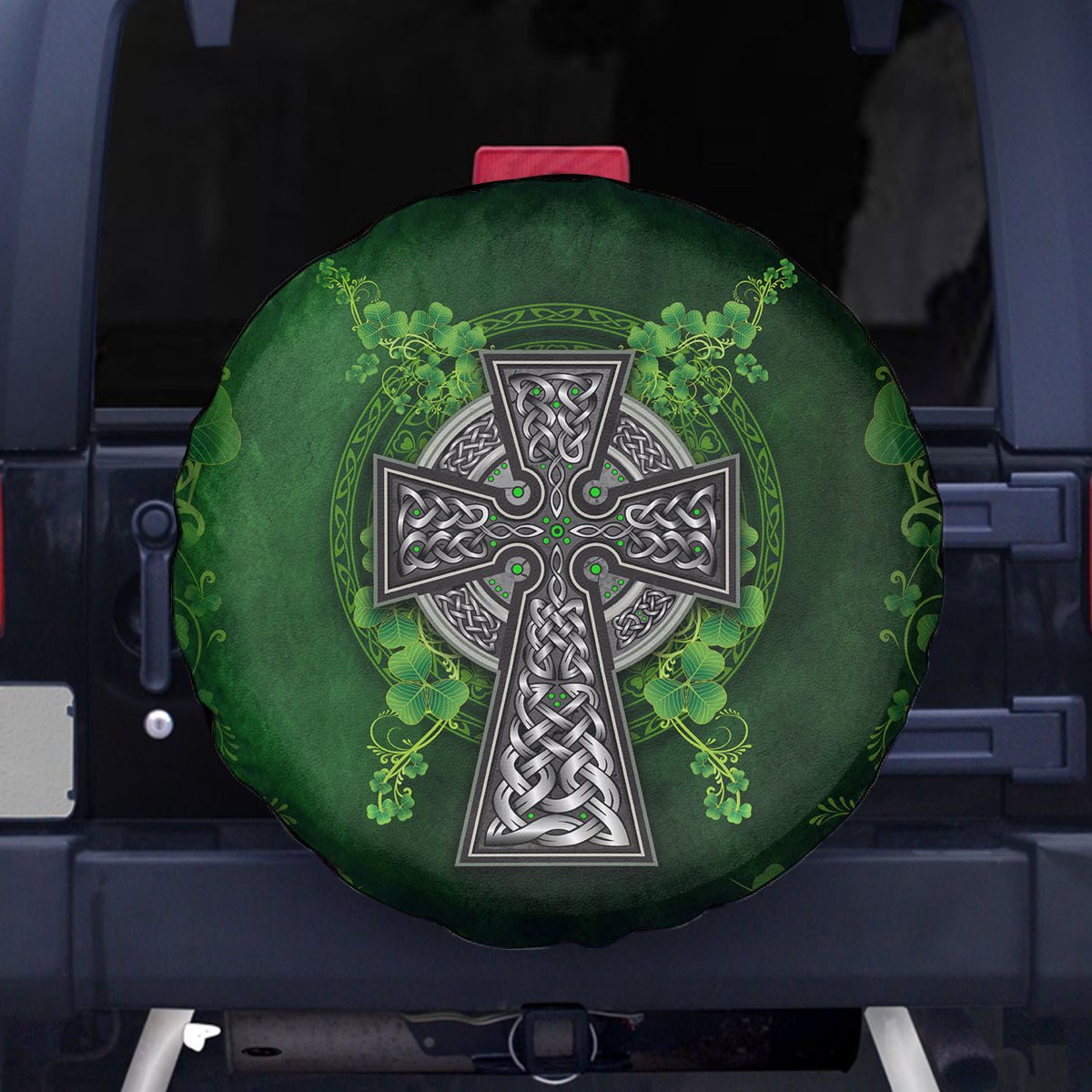 Irish Cross Mix With Shamrock Floral Spare Tire Cover - Wonder Print Shop