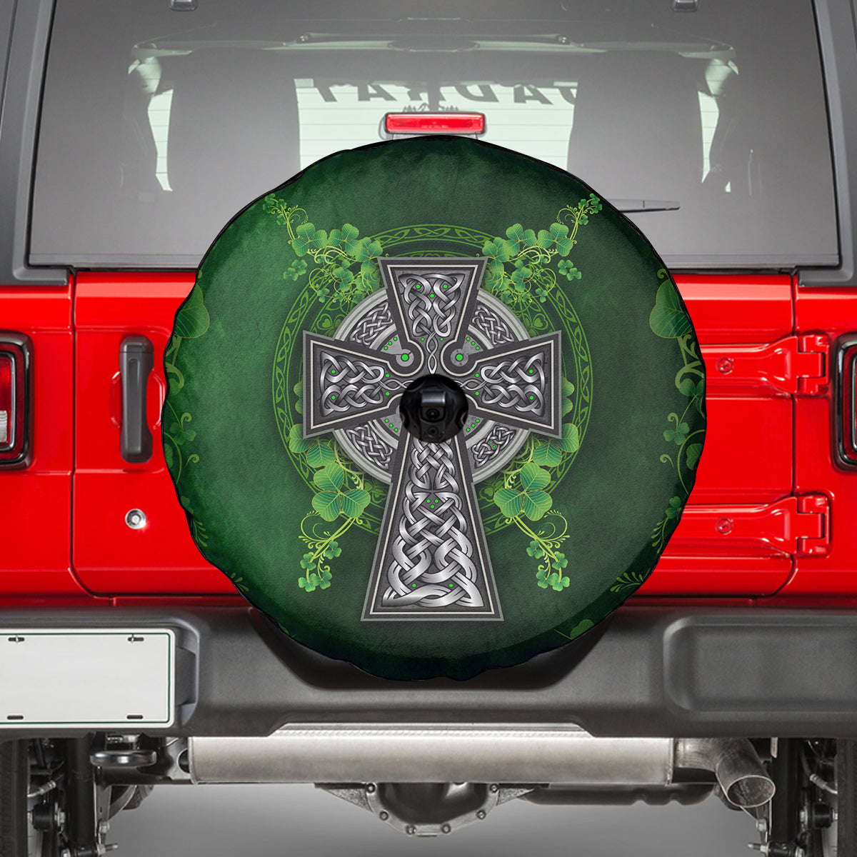 Irish Cross Mix With Shamrock Floral Spare Tire Cover - Wonder Print Shop