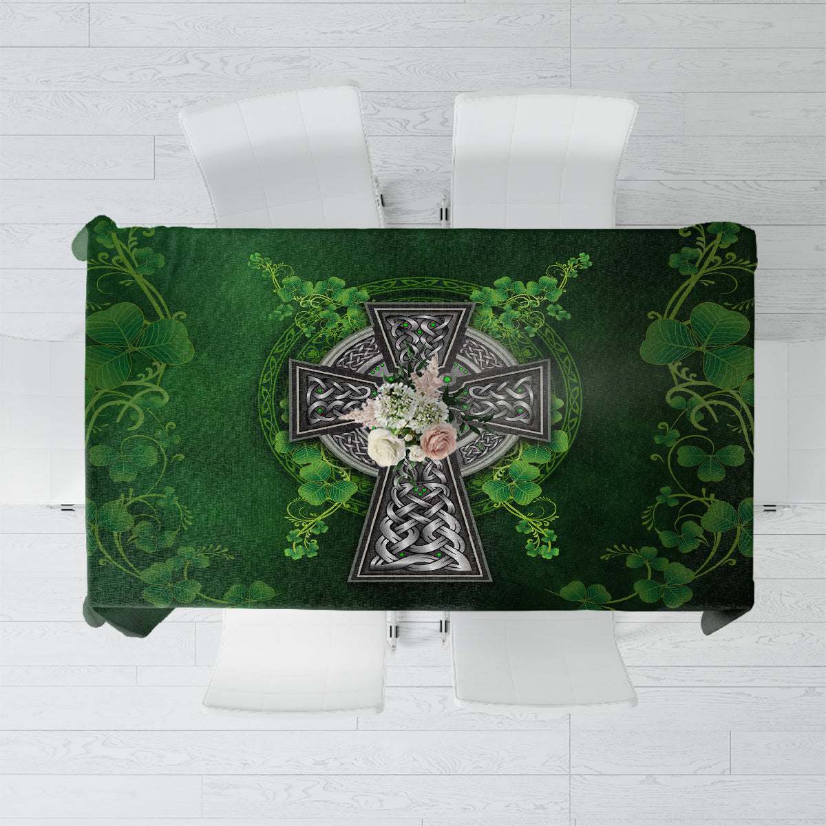 Irish Cross Mix With Shamrock Floral Tablecloth - Wonder Print Shop