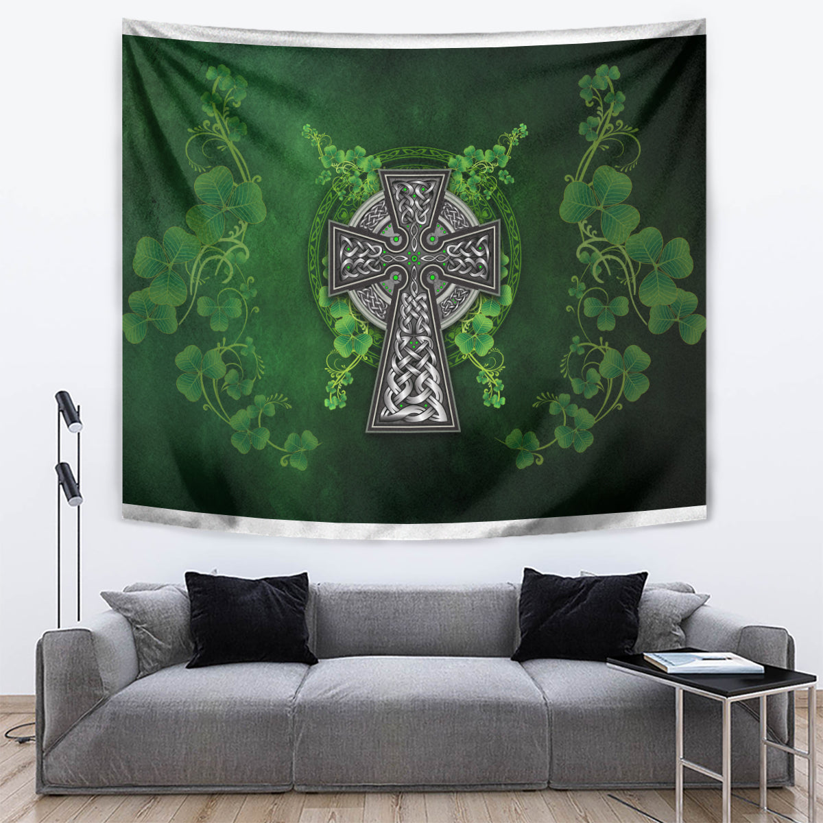 Irish Cross Mix With Shamrock Floral Tapestry - Wonder Print Shop