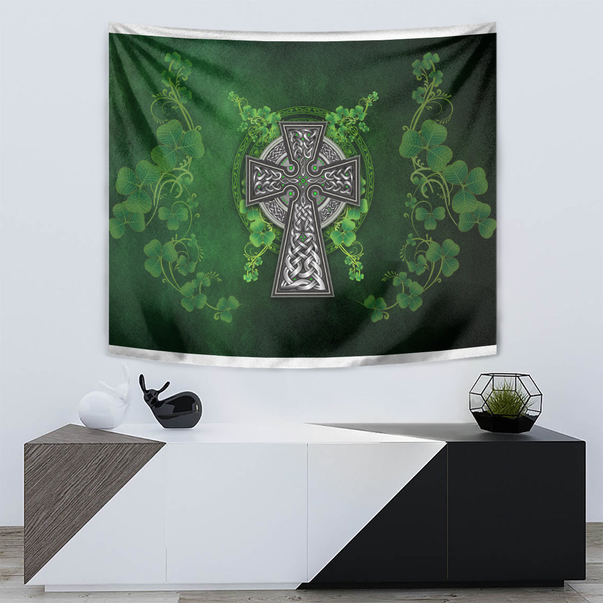 Irish Cross Mix With Shamrock Floral Tapestry - Wonder Print Shop