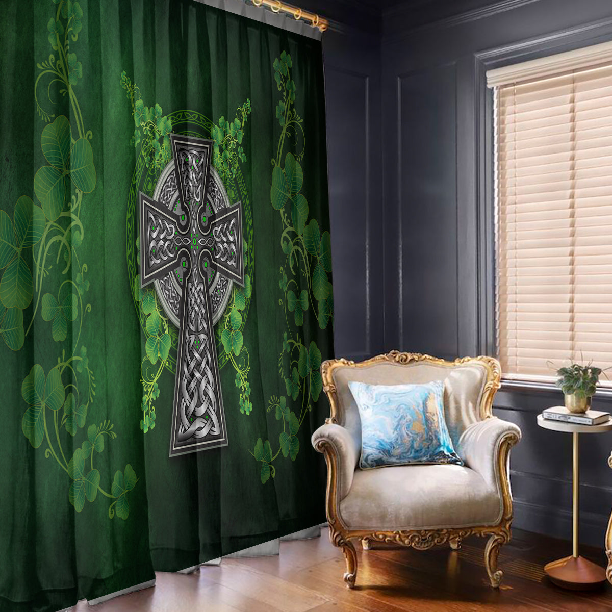 Irish Cross Mix With Shamrock Floral Window Curtain - Wonder Print Shop