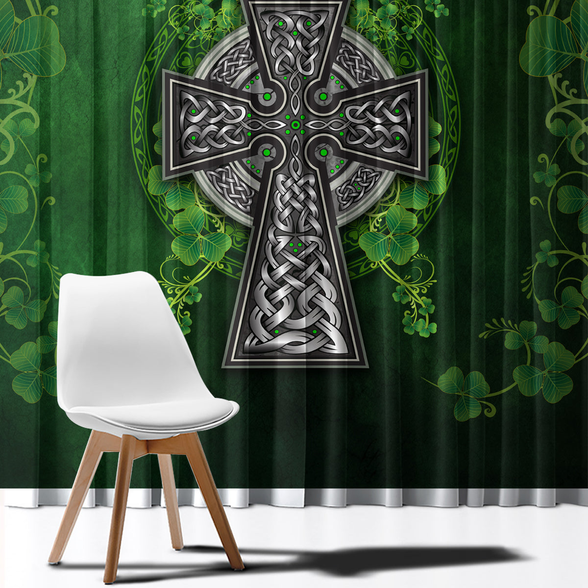 Irish Cross Mix With Shamrock Floral Window Curtain - Wonder Print Shop