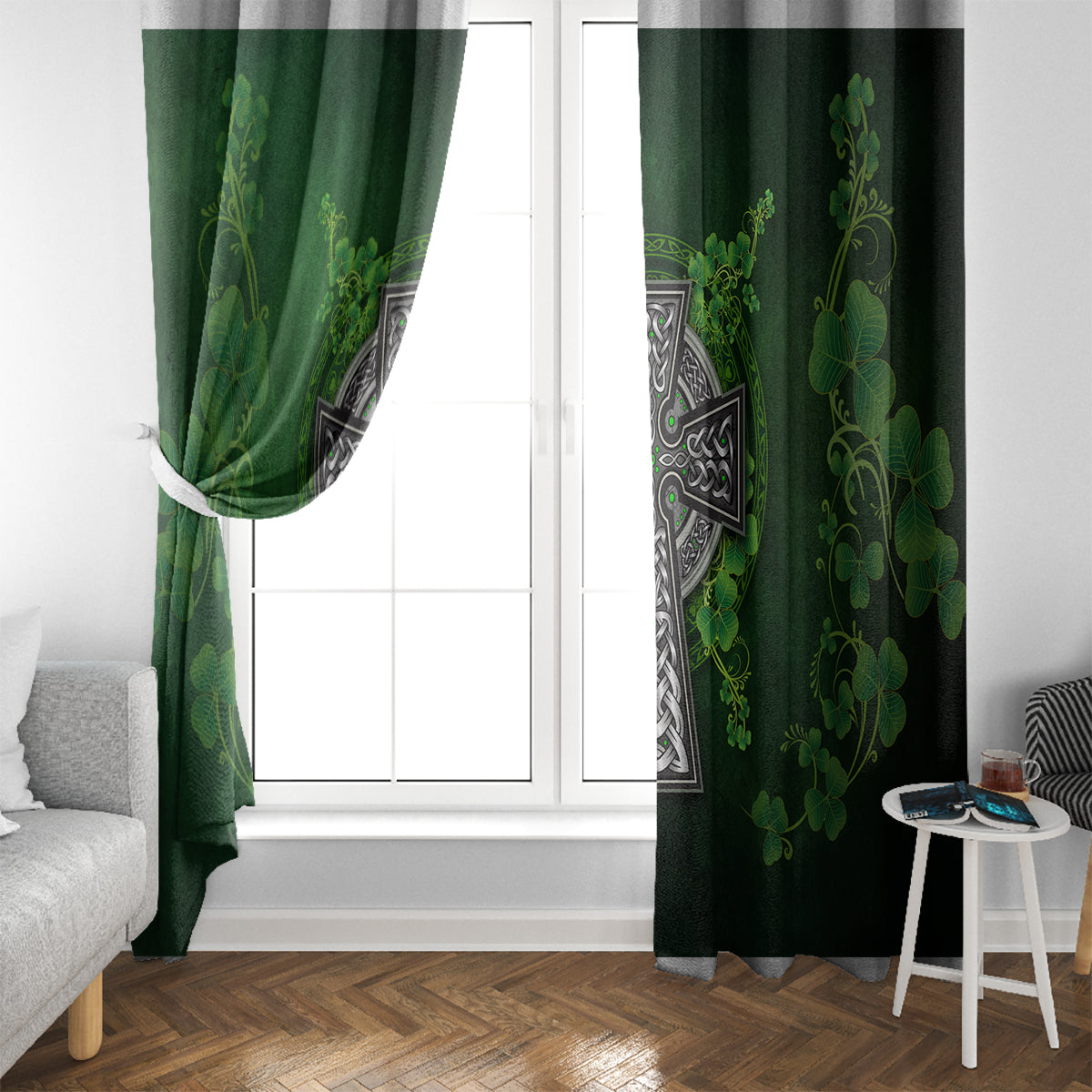 Irish Cross Mix With Shamrock Floral Window Curtain - Wonder Print Shop