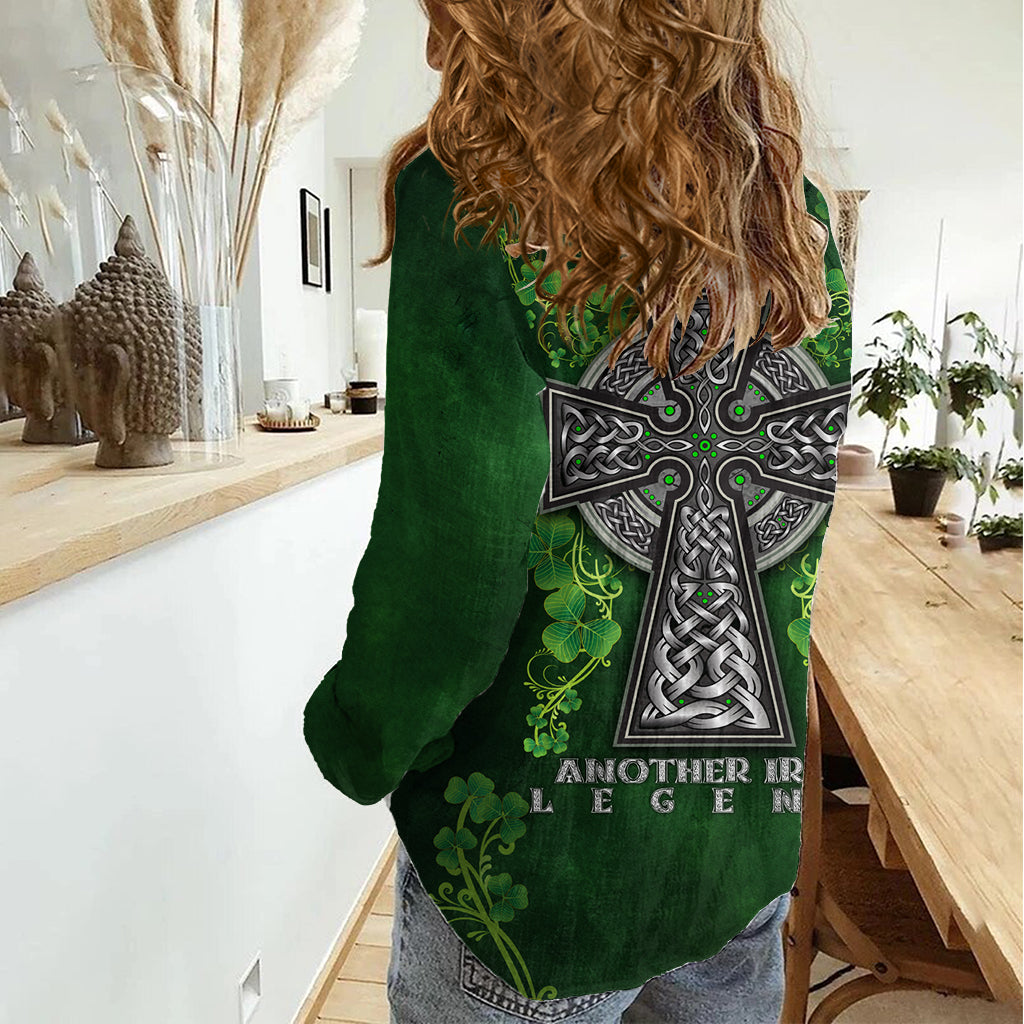 Irish Cross Mix With Shamrock Floral Women Casual Shirt - Wonder Print Shop