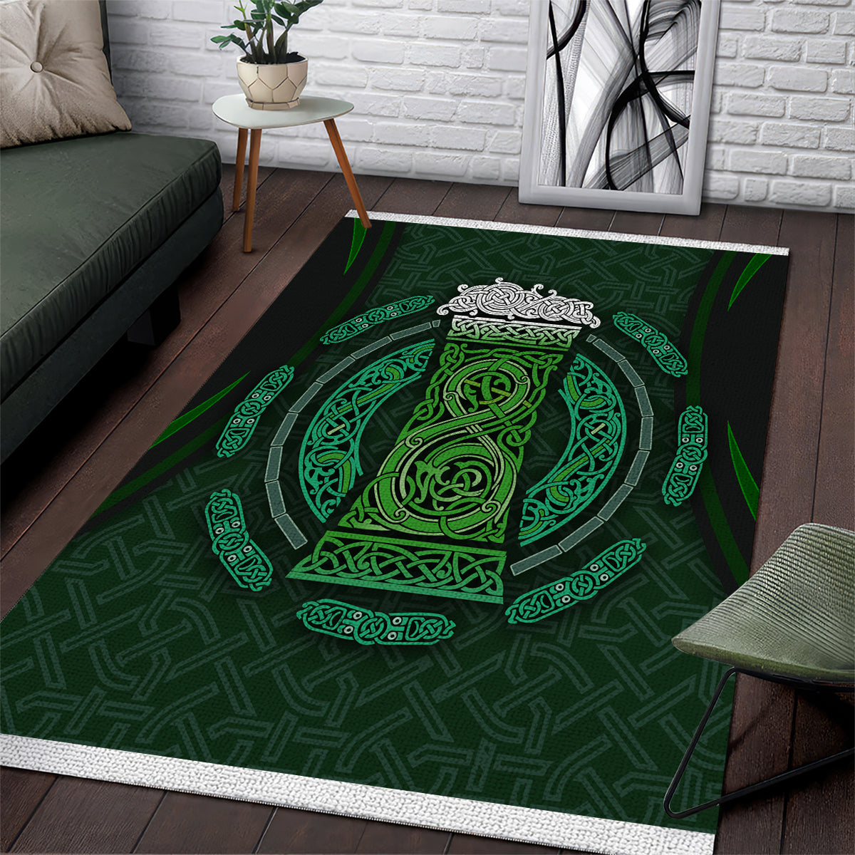 Beer Cup Pattern And Celtic Circle Green Area Rug - Wonder Print Shop