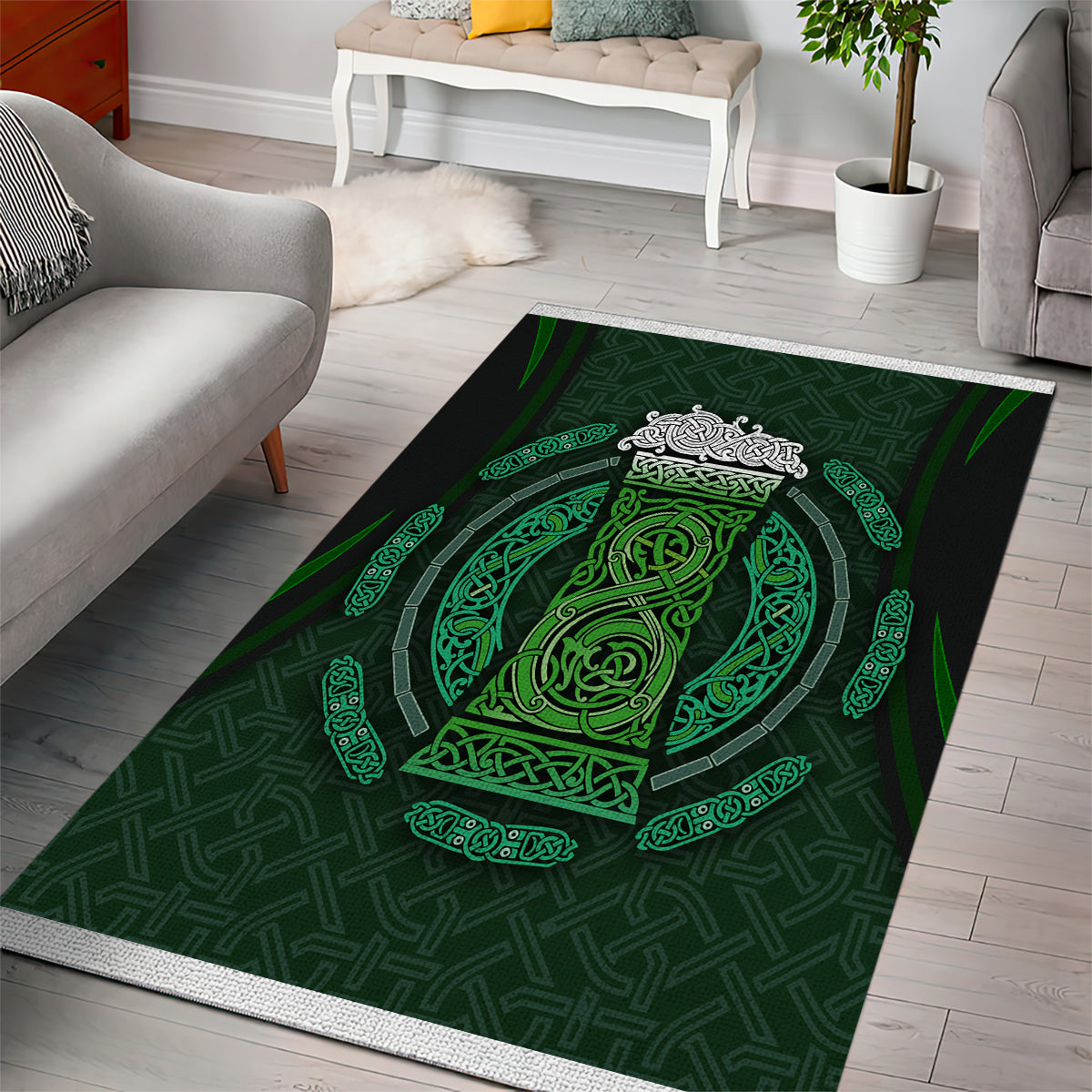 Beer Cup Pattern And Celtic Circle Green Area Rug - Wonder Print Shop