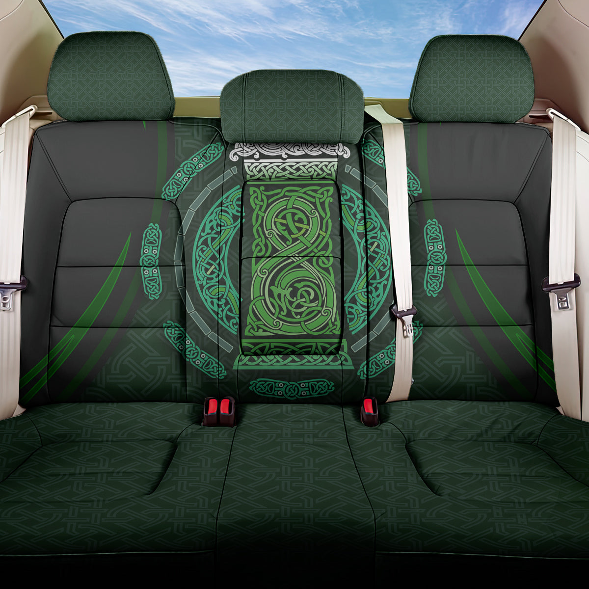 Beer Cup Pattern And Celtic Circle Green Back Car Seat Cover - Wonder Print Shop