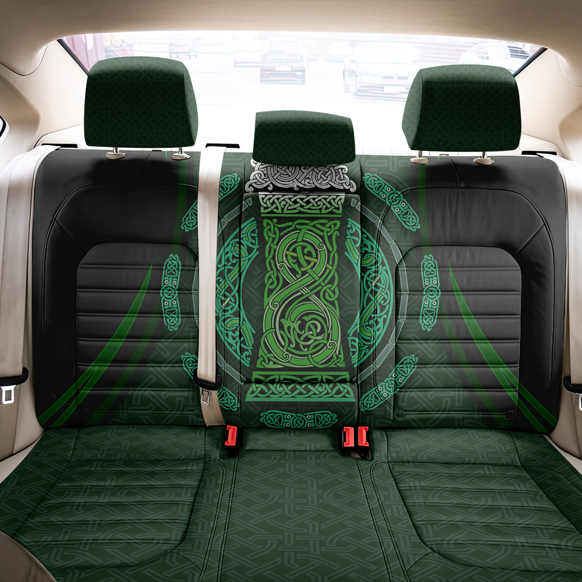 Beer Cup Pattern And Celtic Circle Green Back Car Seat Cover - Wonder Print Shop