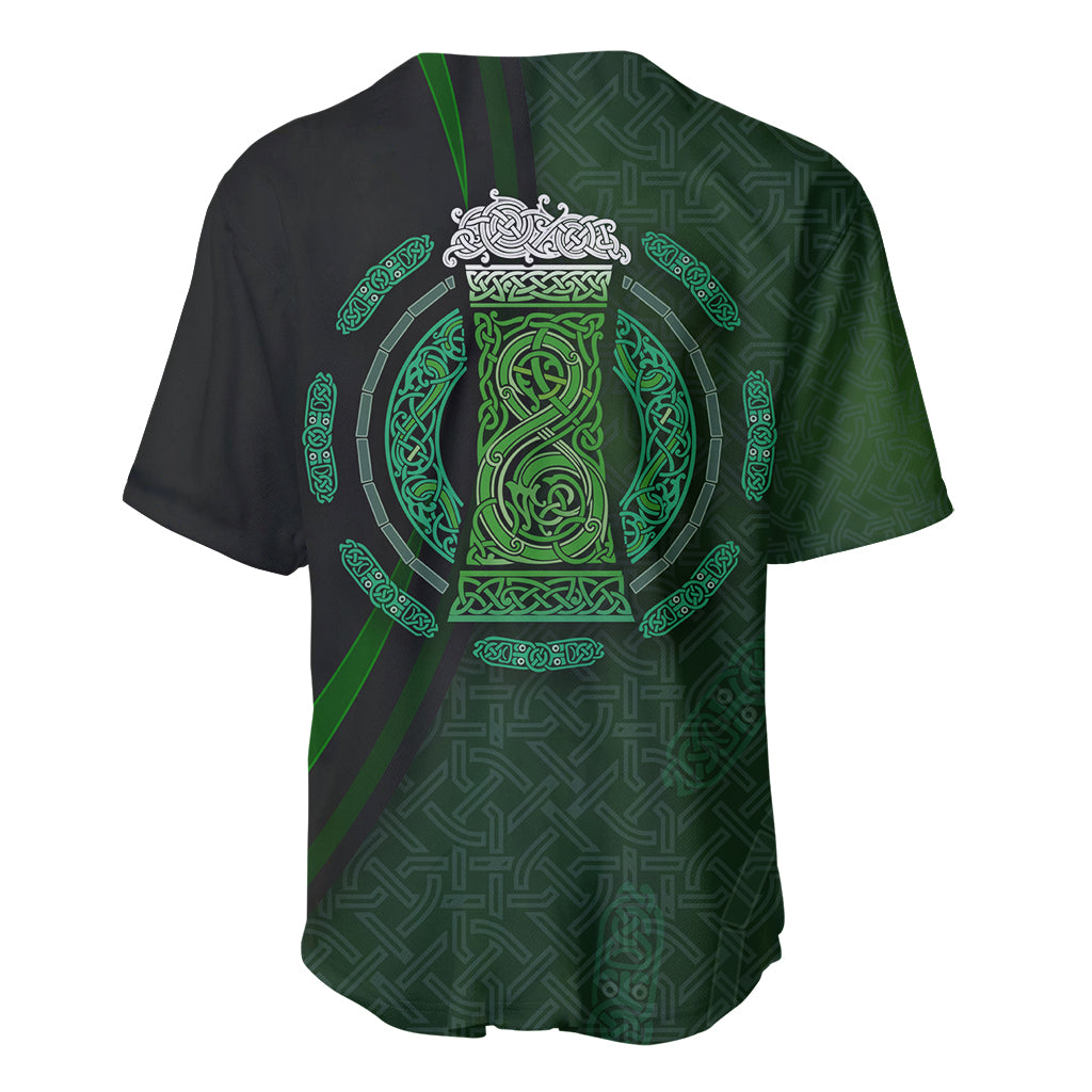 Beer Cup Pattern And Celtic Circle Green Baseball Jersey - Wonder Print Shop