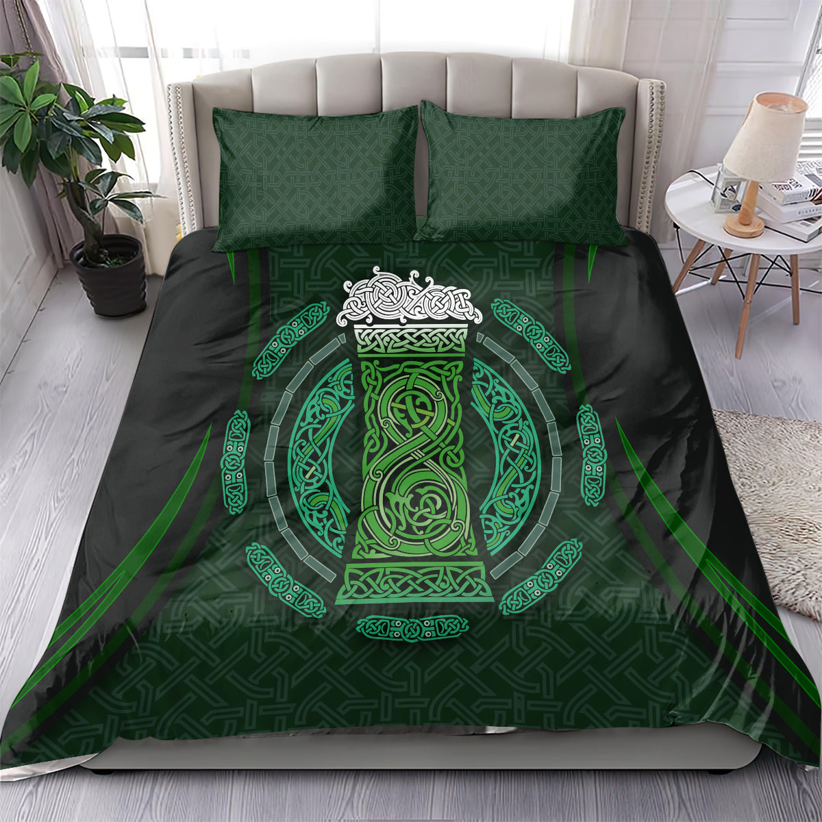 Beer Cup Pattern And Celtic Circle Green Bedding Set - Wonder Print Shop