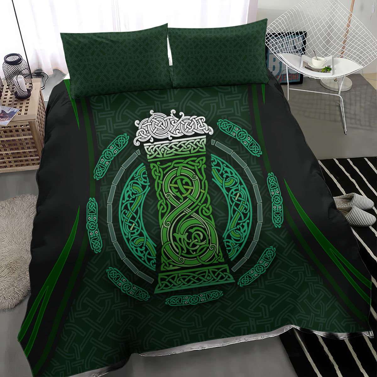 Beer Cup Pattern And Celtic Circle Green Bedding Set - Wonder Print Shop