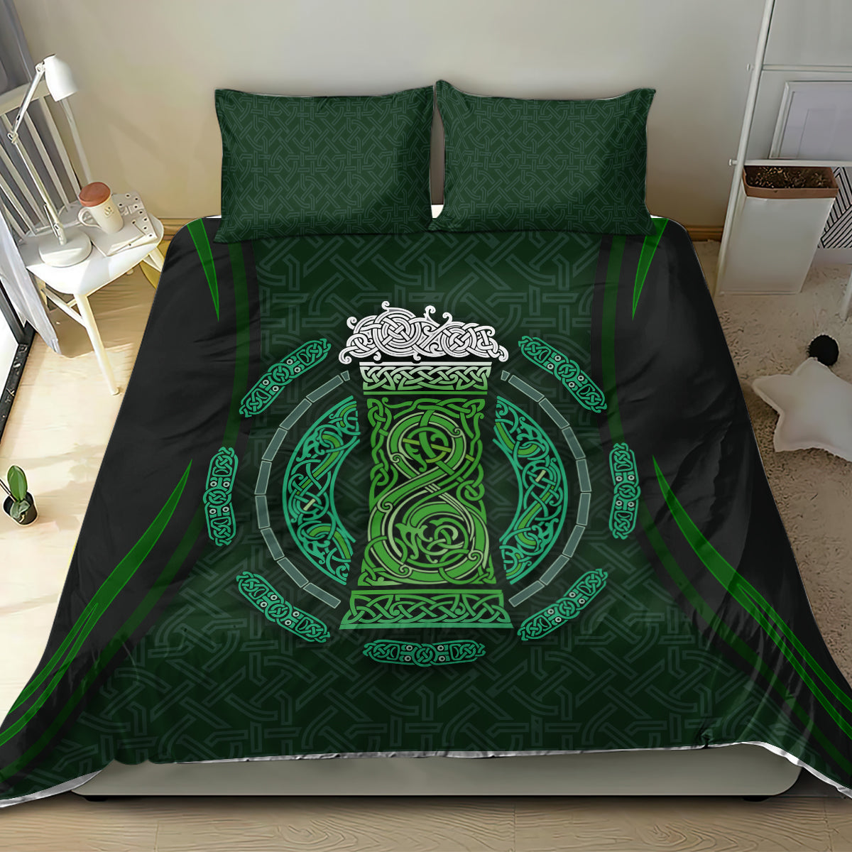 Beer Cup Pattern And Celtic Circle Green Bedding Set - Wonder Print Shop
