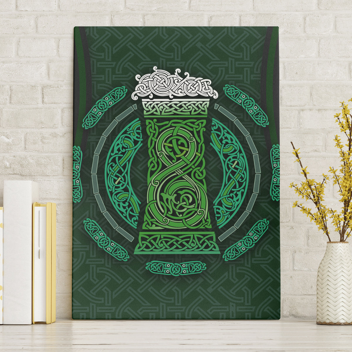 Beer Cup Pattern And Celtic Circle Green Canvas Wall Art - Wonder Print Shop