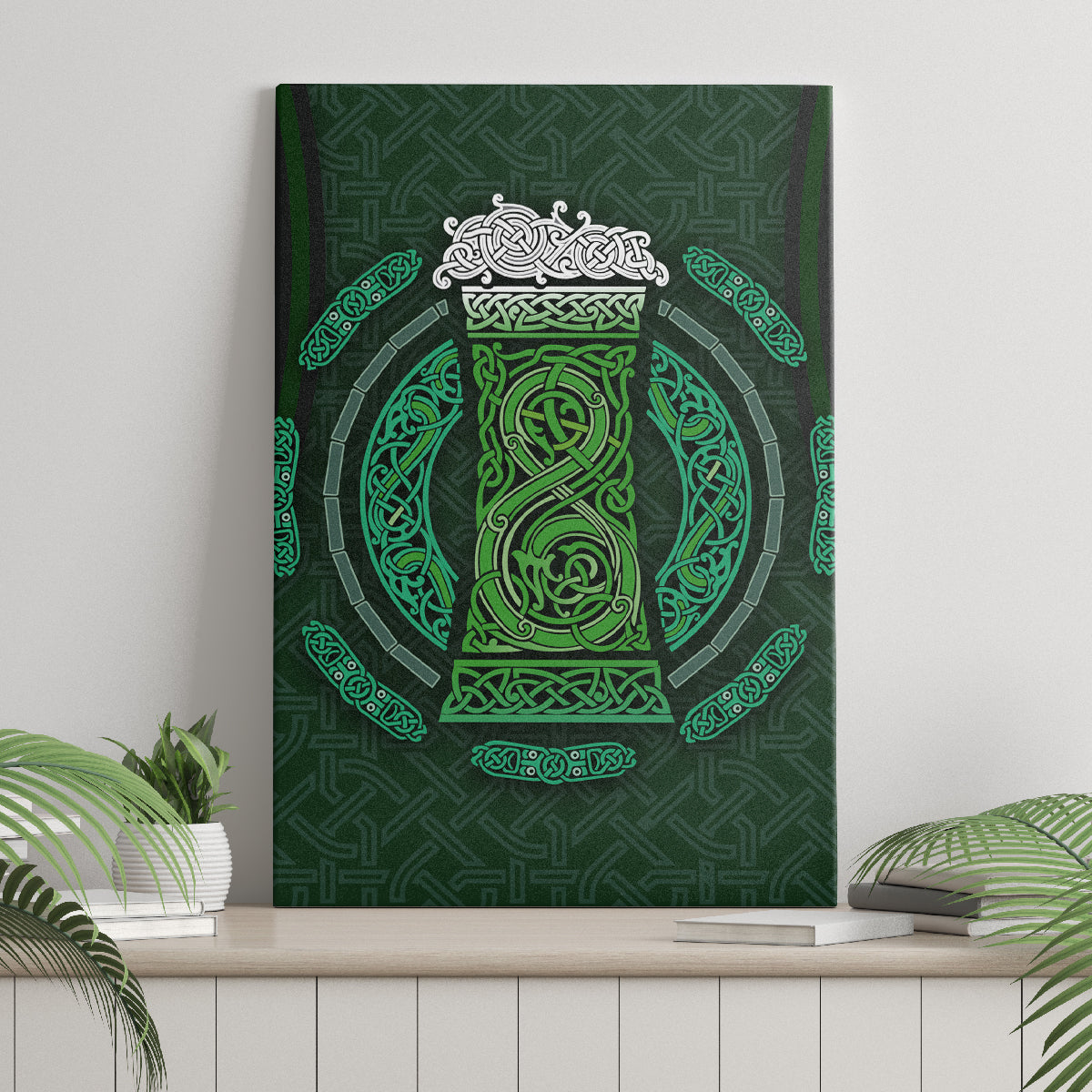Beer Cup Pattern And Celtic Circle Green Canvas Wall Art - Wonder Print Shop
