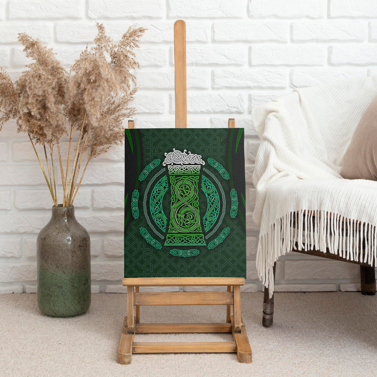 Beer Cup Pattern And Celtic Circle Green Canvas Wall Art - Wonder Print Shop