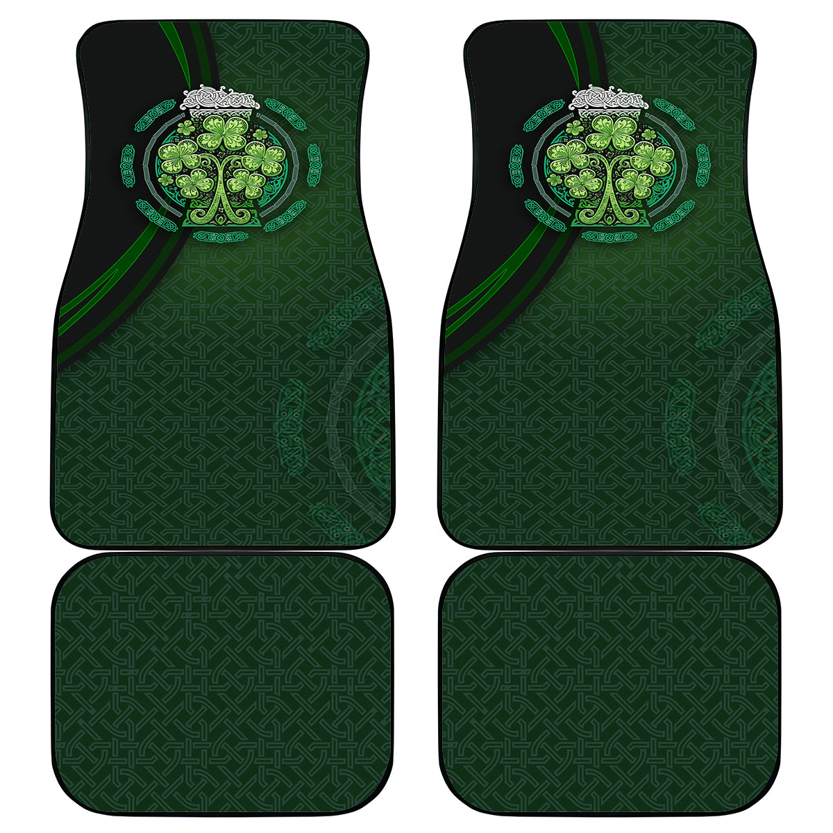 Beer Cup Pattern And Celtic Circle Green Car Mats - Wonder Print Shop